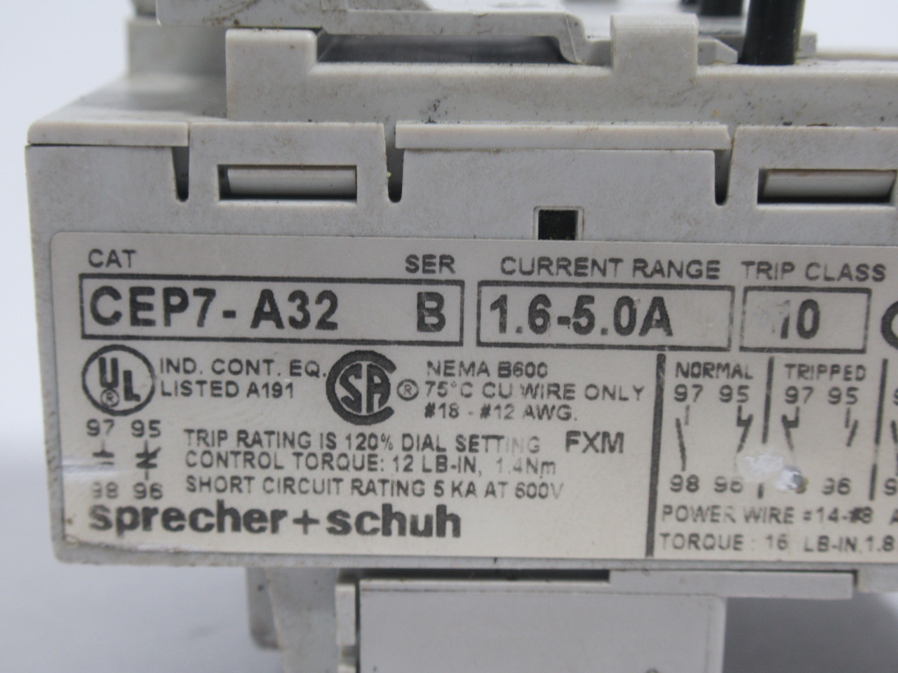 Sprecher + Schuh CEP7-A32-5-10 Thermal Overload Relay Ser.B 1.6-5A Class 10 USED