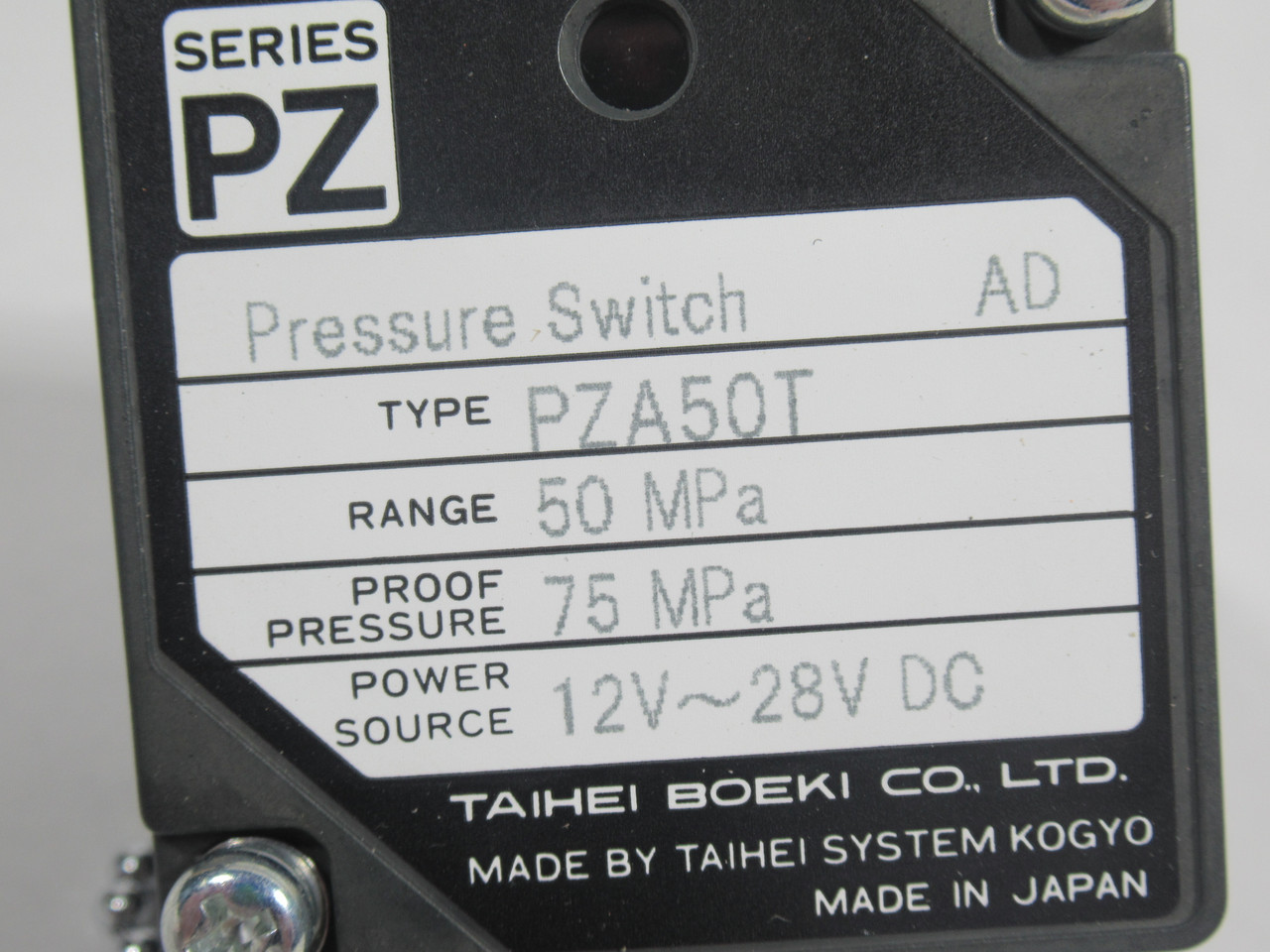 Taihei Bokei PZA50T Pressure Switch 12-28VDC 50MPa Range NEW