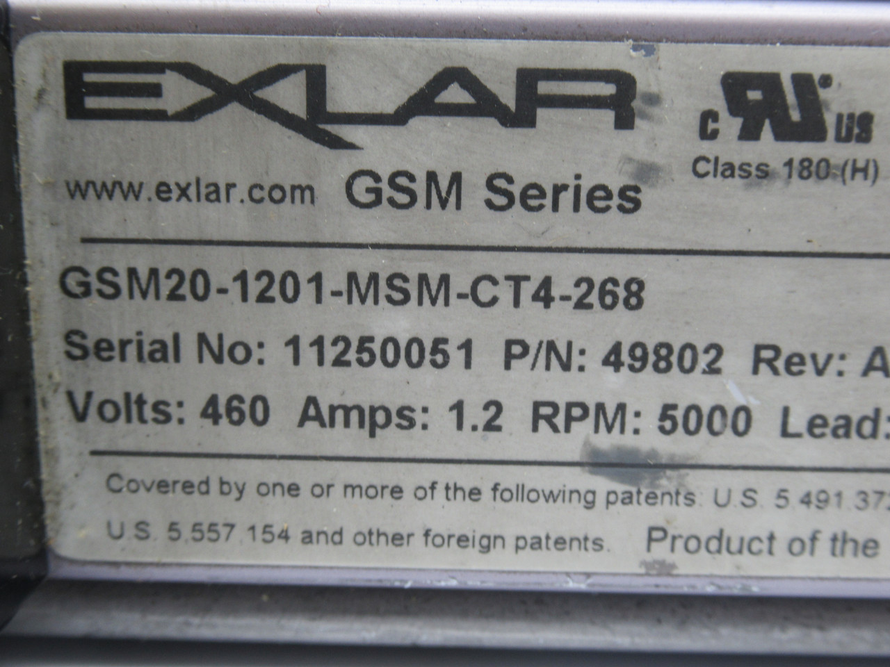 Exlar GSM20-1201-MSM-CT4-268 Linear Actuator 2" Frame 12" Stroke 5000RPM USED