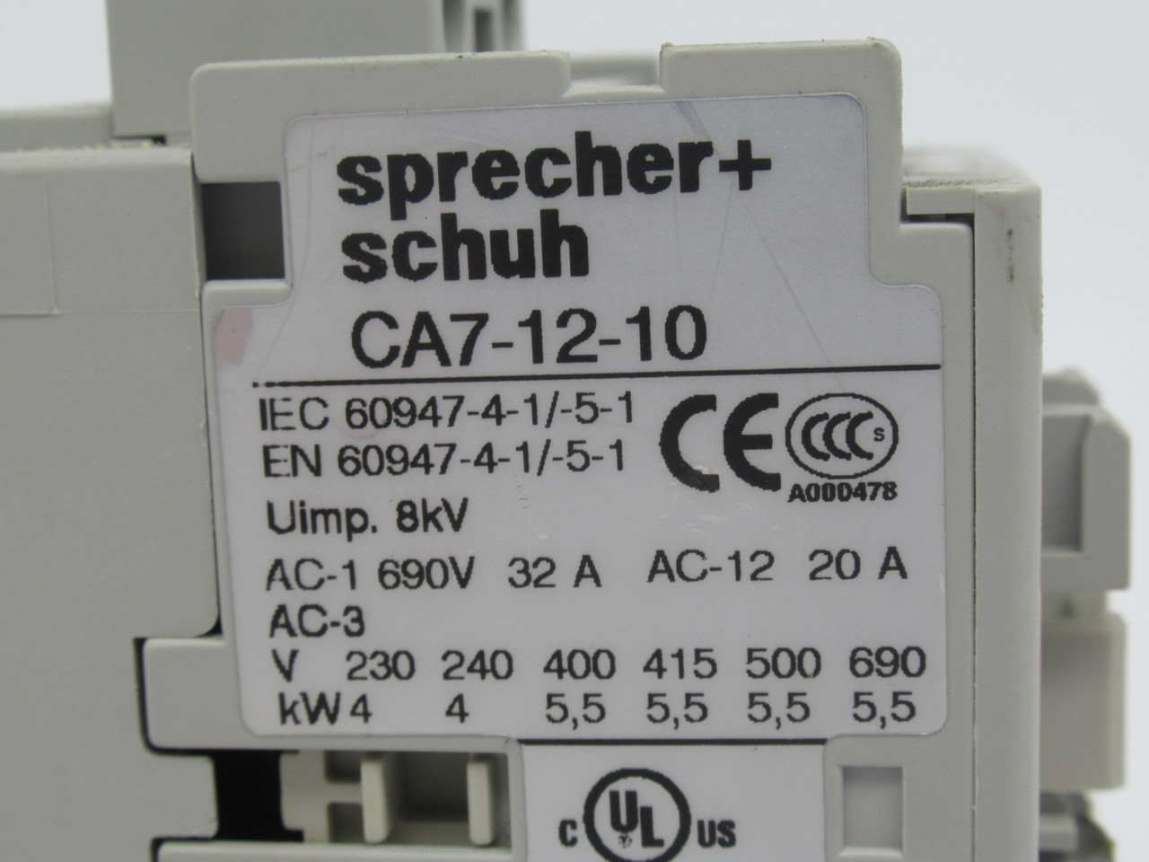 Sprecher + Schuh CA7-12-10-120 Contactor 110V @ 50Hz 120V @ 60Hz 1NO 3P USED