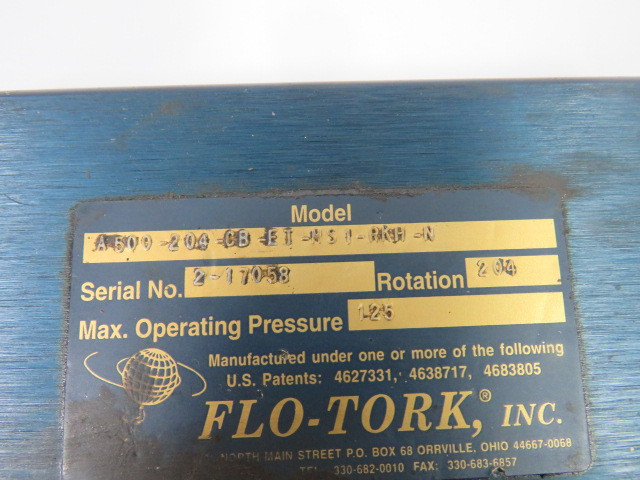 Flo-Tork A500-204-CB-ET-MS1-RKH-N Rotary Air Actuator 204 Rotation USED ...