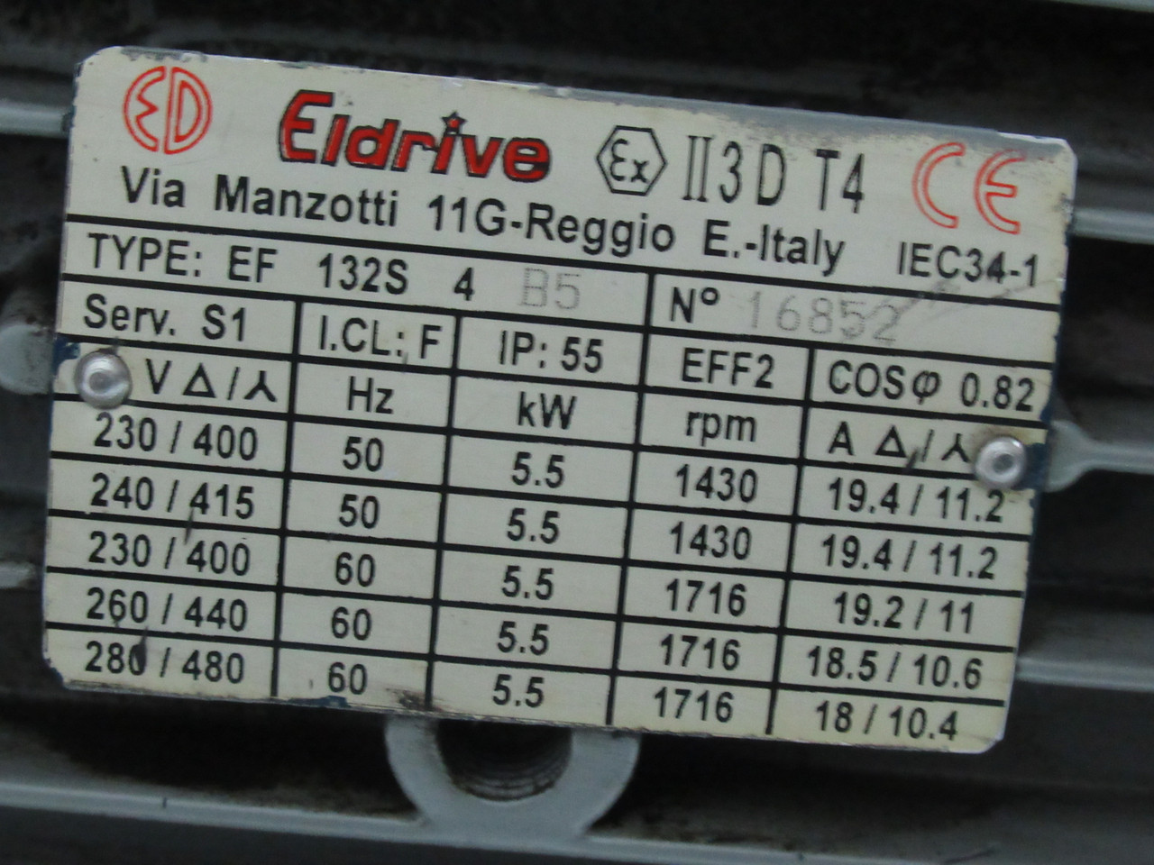 Berarma 02-PVS1-20-FHR-M Vane Pump C/W Eldrive Motor 5.5kW 1430-1716RPM USED