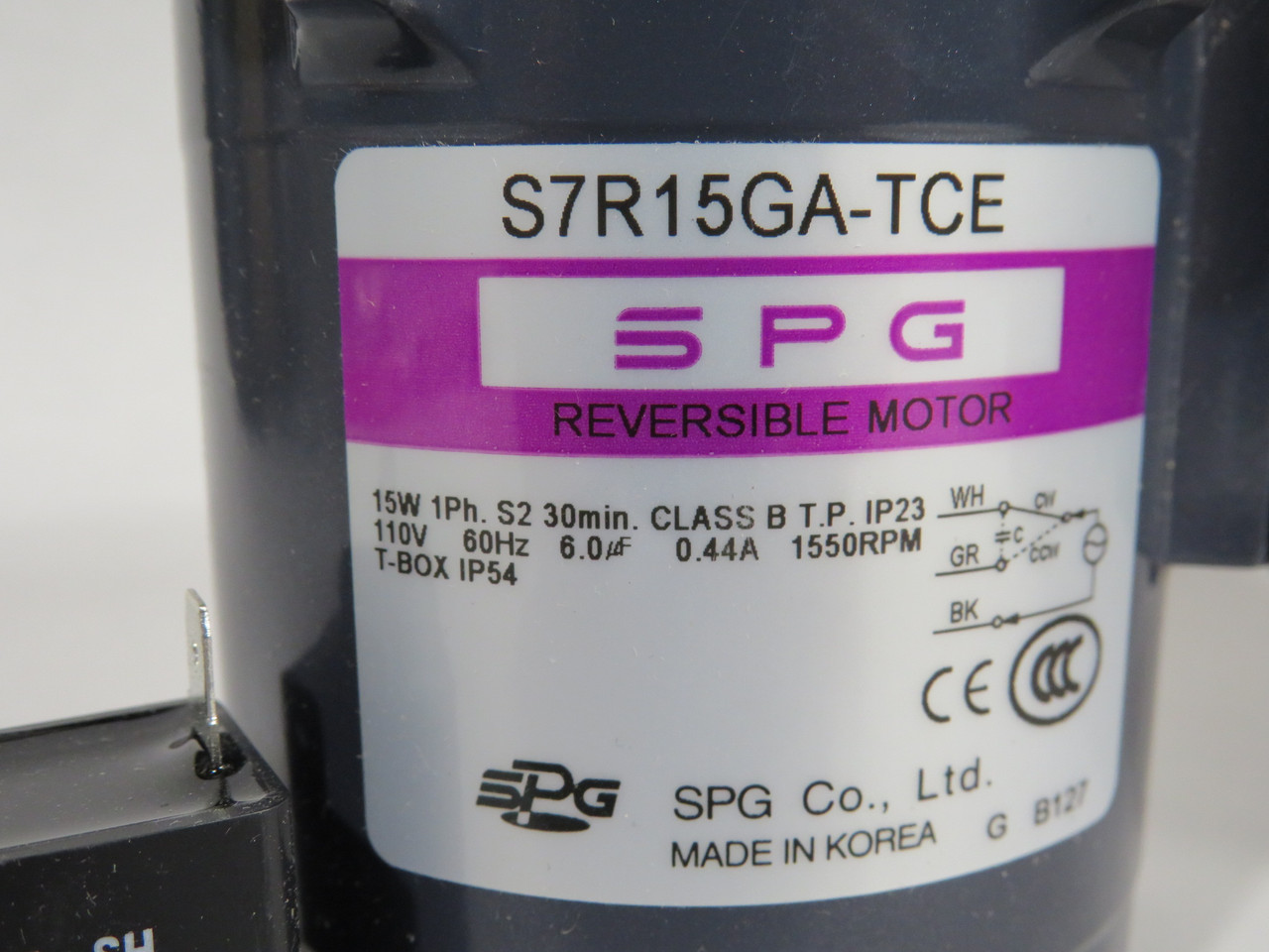 SPG S7R15GA-TCE Reversing Motor 15W 1550rpm 110V 1Ph 0.44A 60Hz 6uf DMG BOX NEW