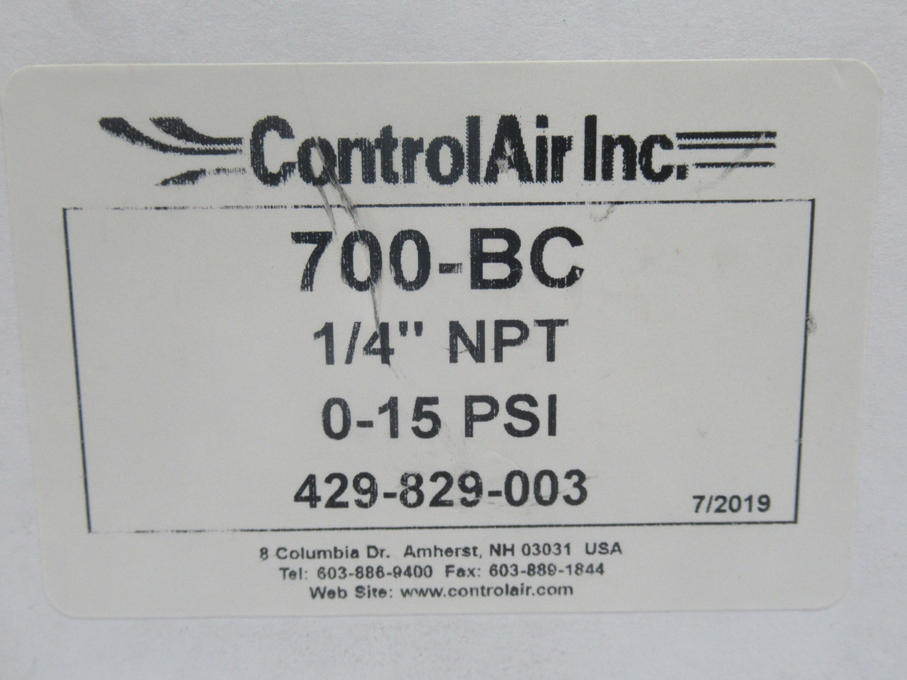 ControlAir Inc 700-BC Precision Air Pressure Regulator 1/4" NPT 0-15Psi NEW