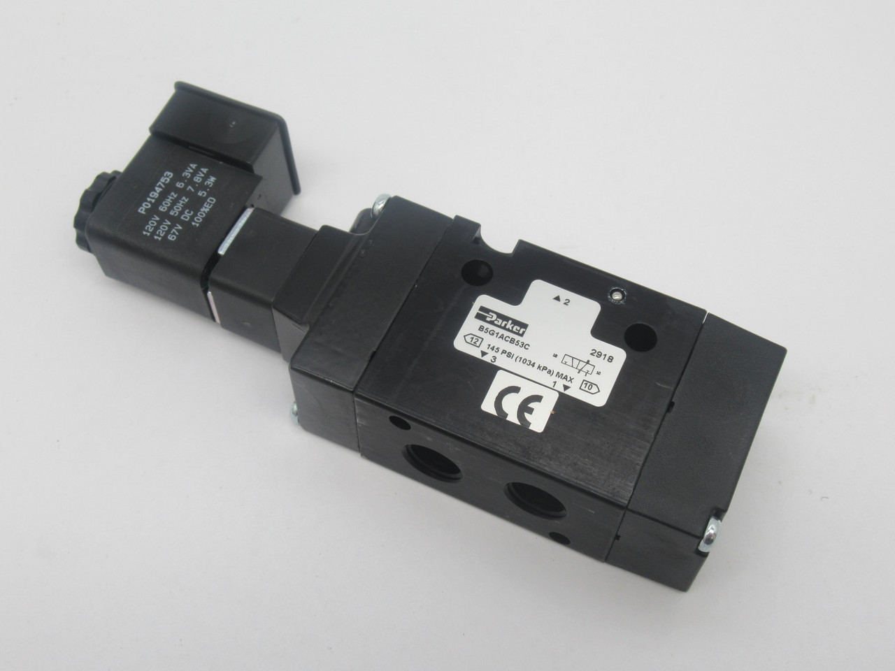 Parker B5G1ACB53C 2-Pos. Solenoid Valve 1/4" 120V 50/60Hz 145Psi 3W 1034kPa NEW