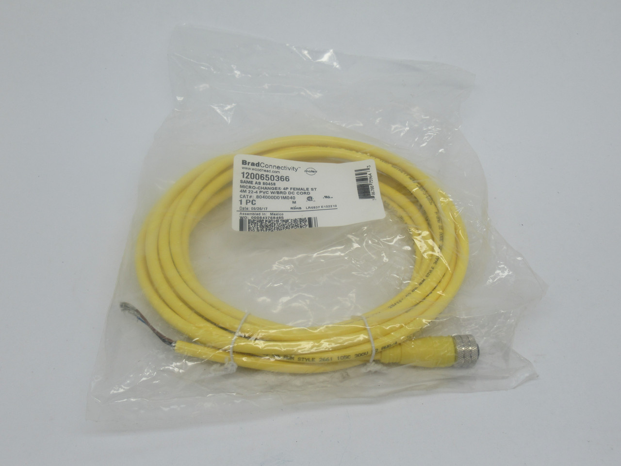 Brad Harrison 1200650366 804000D01M040 Female Cordset 4P 4A 250V RIPPED BAG NWB