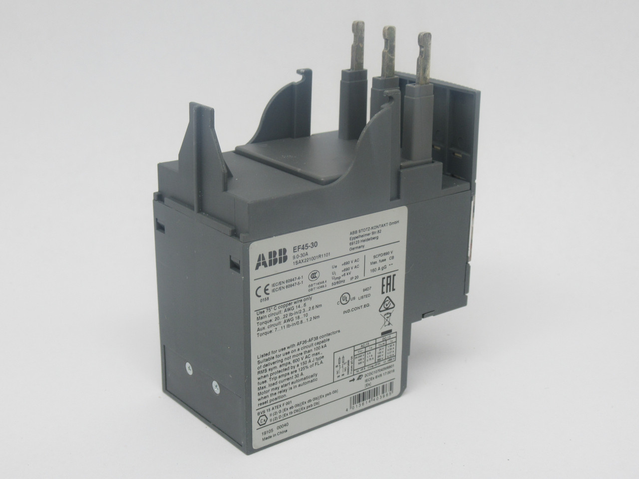 ABB EF45-30 Electronic Overload Relay 9-30A 690V Class 10E-30E NEW