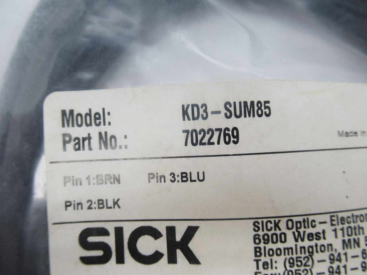 Sick 7022769 KD3-SUM85 Molded Cordset M8 3-Pin NWB