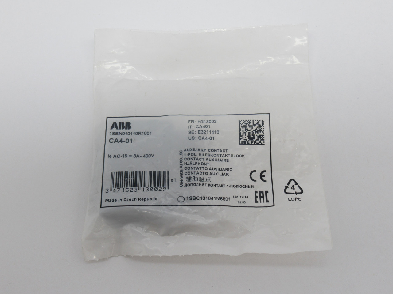 ABB CA4-01 Auxiliary Contact Block 1NC 400V 3A NWB