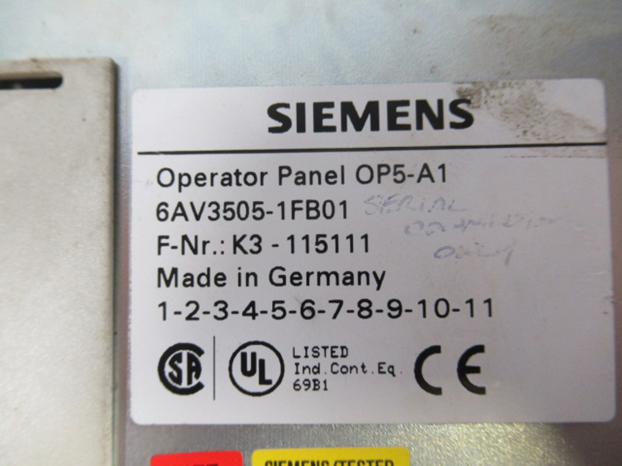 SIEMENS 6AV3505-1FB01 F-Nr:K3 Operator Interface Panel USED