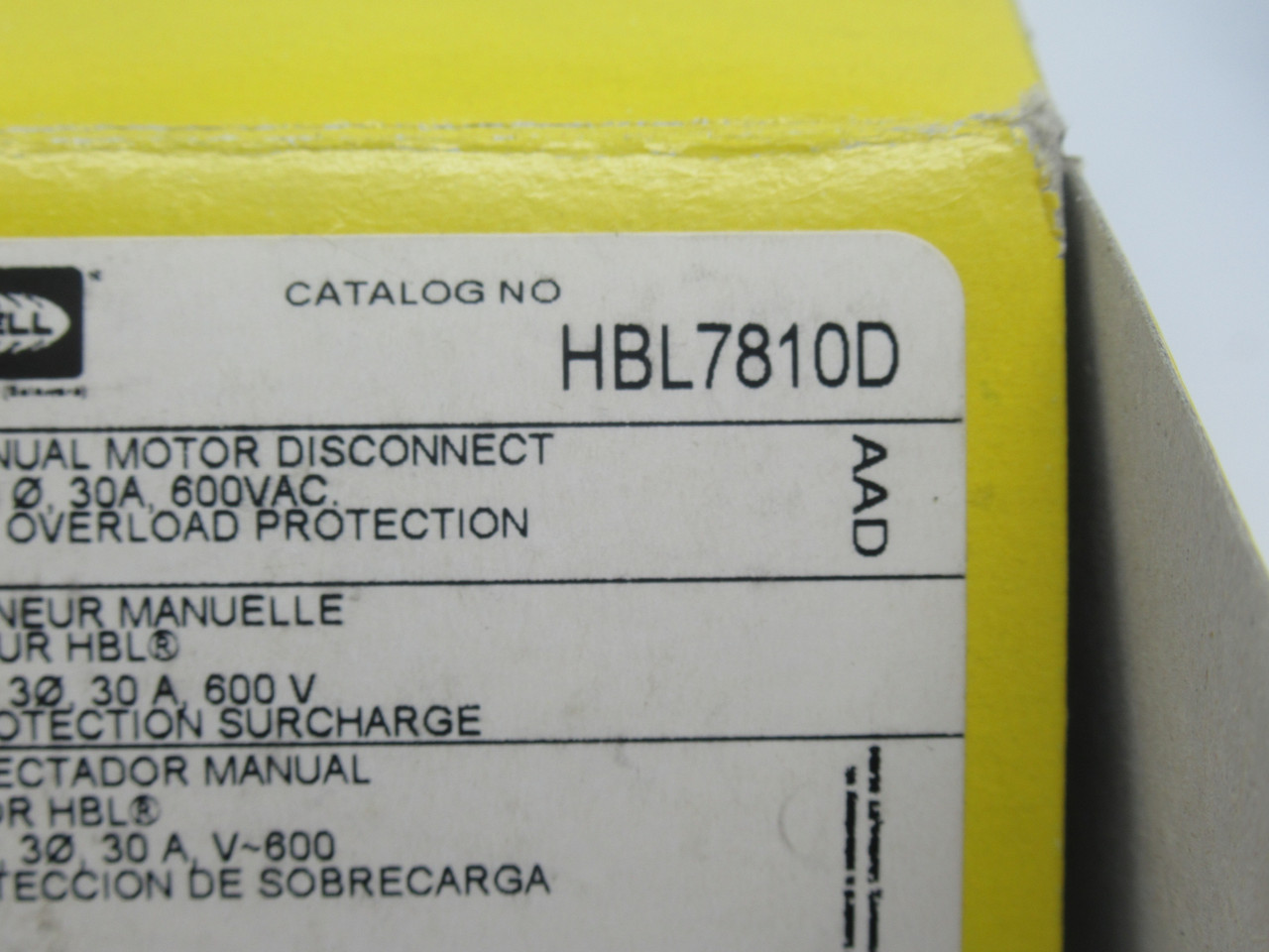 Hubbell HBL7810D Manual Motor Disconnect 3 Pole 3Ph 30A 600VAC *DAMAGED BOX* NEW