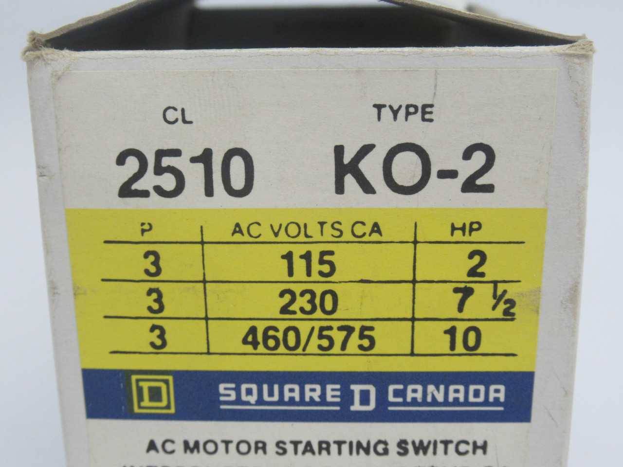 Square D 2510KO2 Motor Starting Switch 460/575V @ 10HP 3Ph 30A NEW