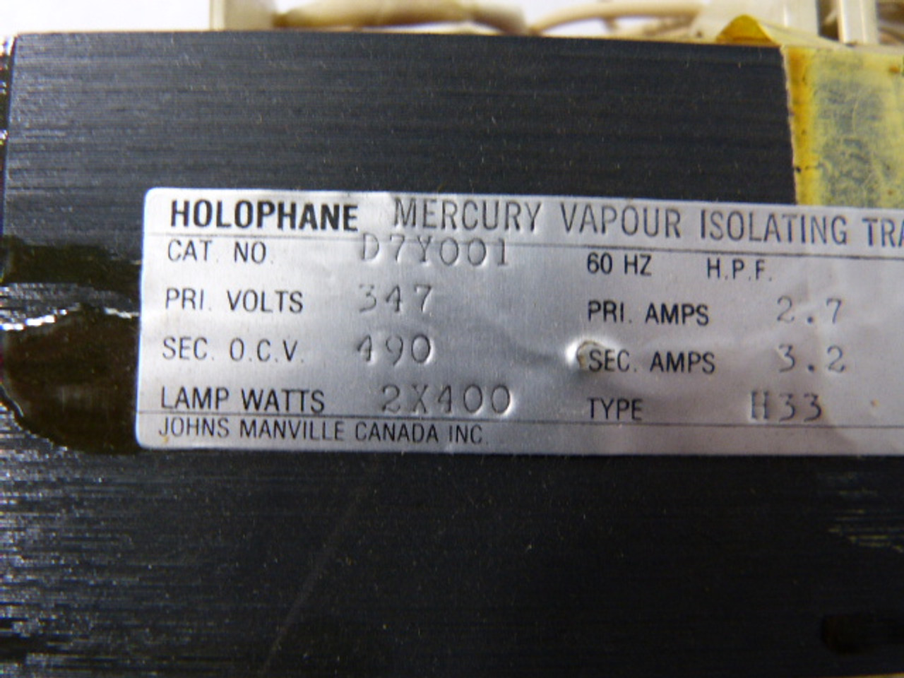 Holophane D7Y001 Ballast 60 HZ 347 V 2.7 Amp ! NEW NO BOX !