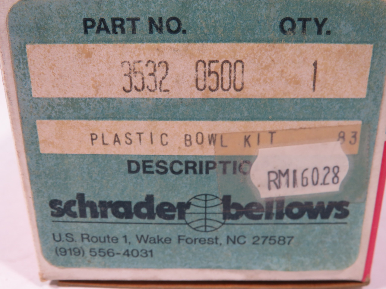 Scovill Schrader Bellows 3532-0500 Polycarbonate Bowl Kit with Manual Drain NEW