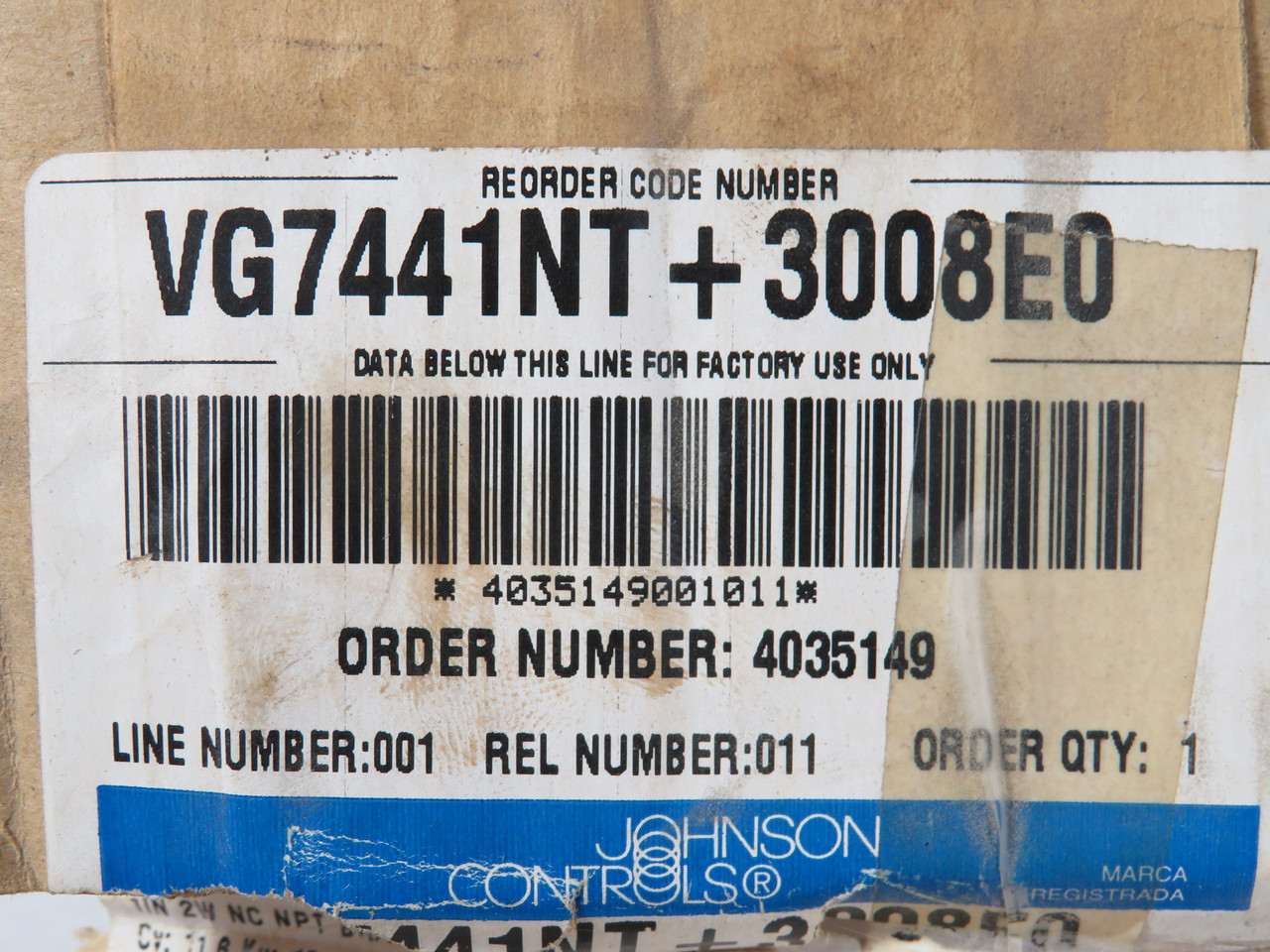 Johnson Controls VG7441NT+3008E0 Globe Valve 1"NPT 11.6CV 25psig DMG'D BOX NEW