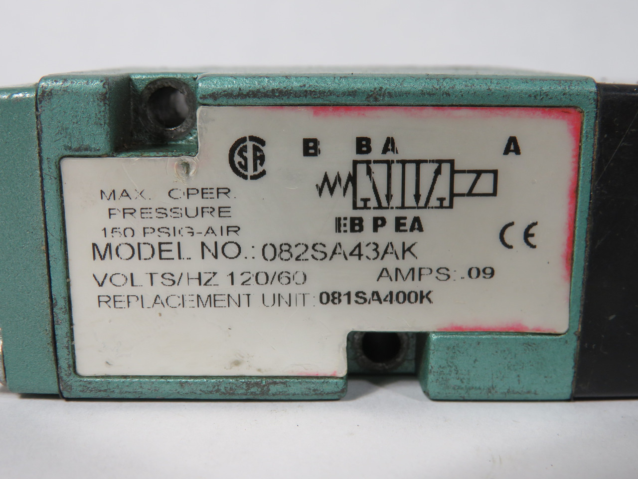 Numatics 081SA400K Solenoid Valve 110-115V@50Hz 110-120V@60Hz 0.15A Coil USED