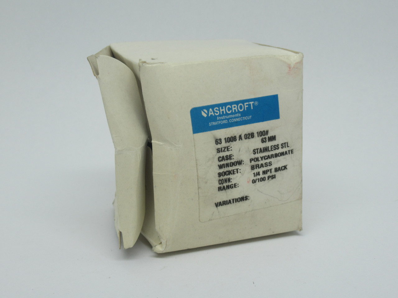 Ashcroft 631008A02B100# Pressure Gauge 0-100psi 63mm 1/4"NPT *DAMAGED BOX* NEW