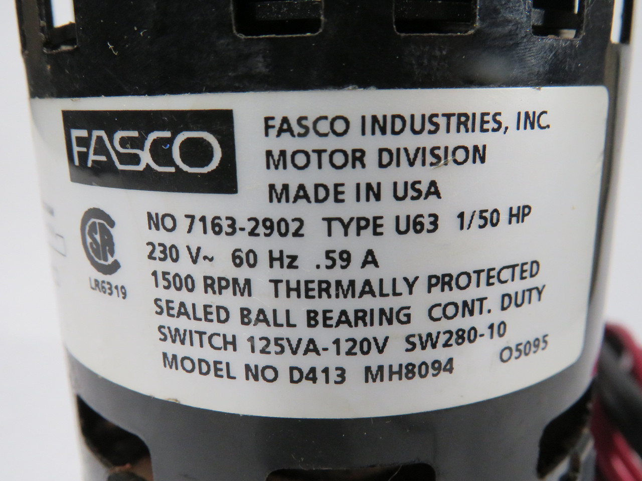 Fasco Blower Motor 1/50HP 1500RPM 230V U63 0.59A 60Hz SHELF WEAR USED