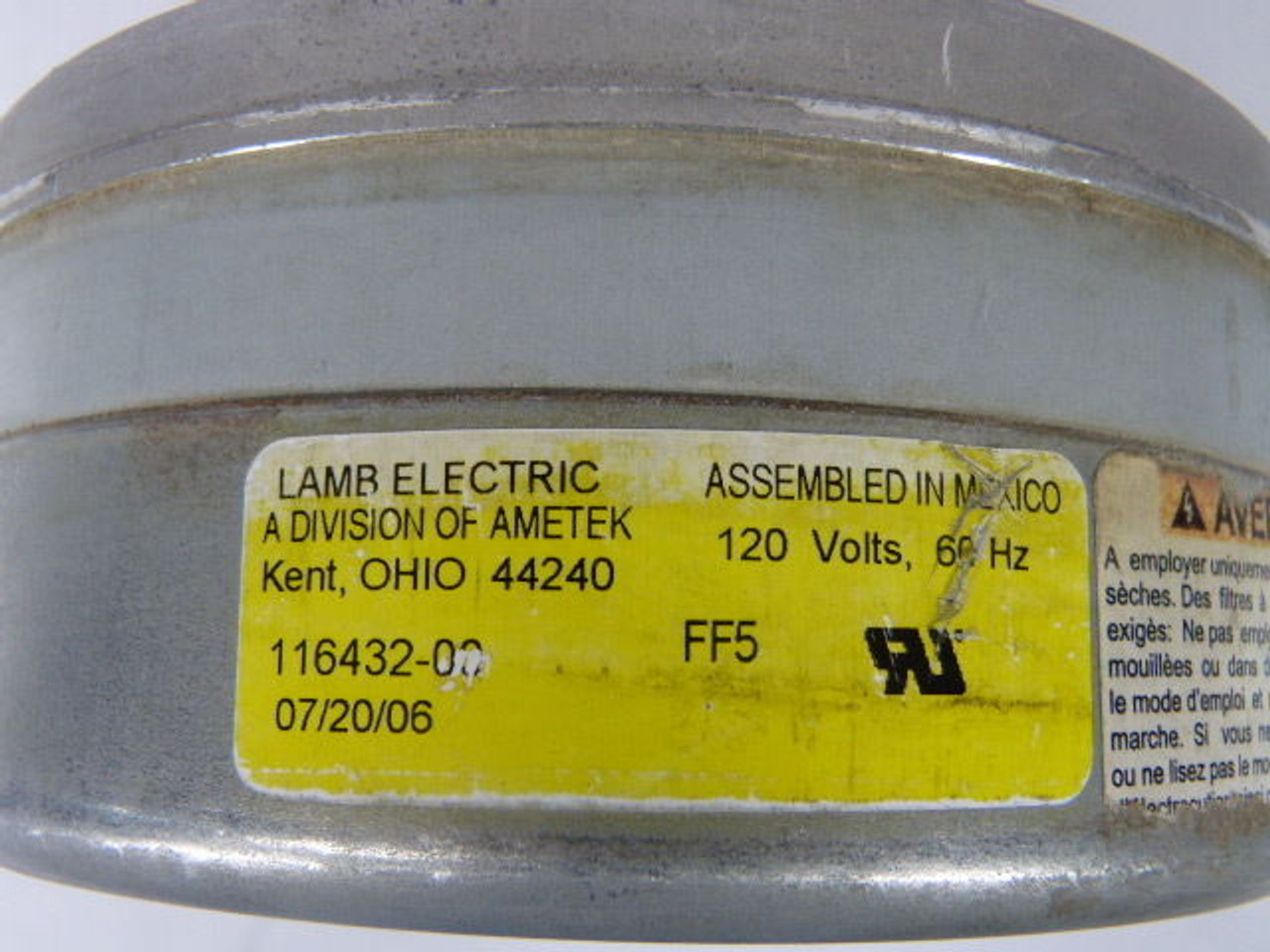 Lamb Electric Vacuum Blower Motor 22642RPM 120V 1167W 56CFM 60Hz USED