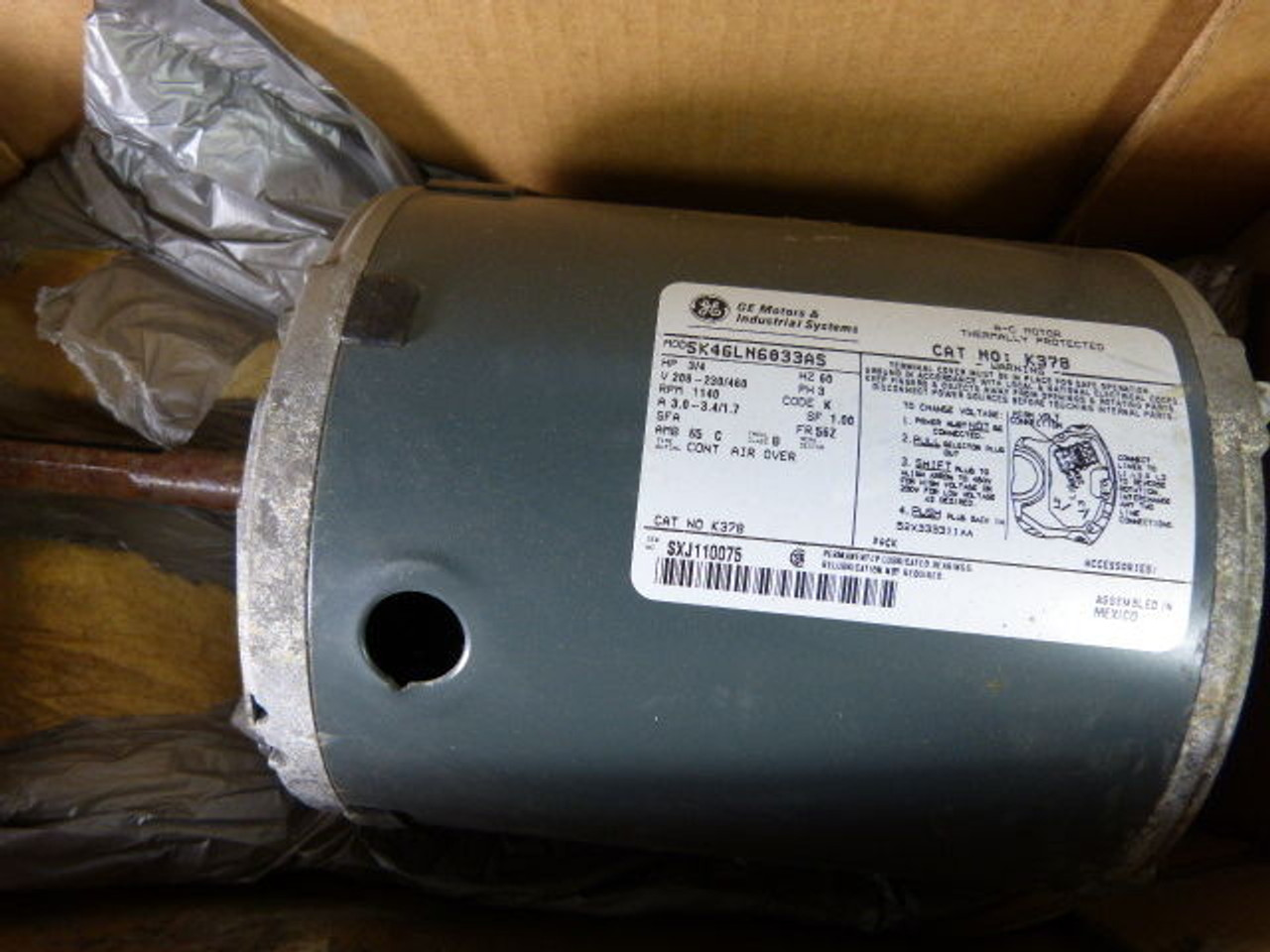 General Electric 3/4HP 1140RPM 208-230/460V 56Z 3Ph 3.0-3.4/1.7A 60Hz USED