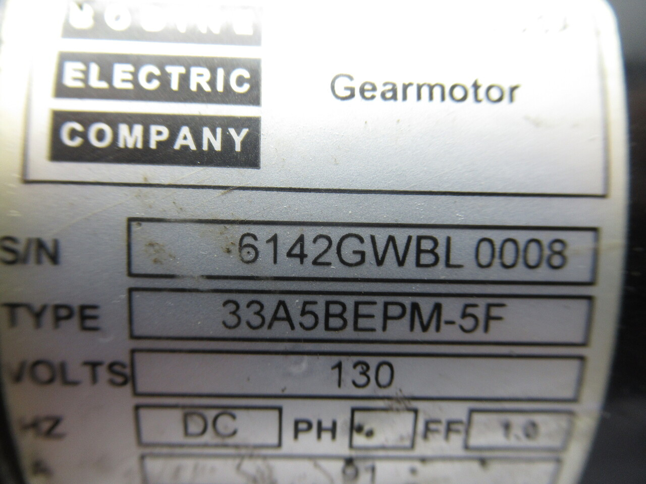 Bodine Electric DC Gearmotor 20:1 Ratio 36lb-in 1/8HP 125RPM 130V .91A USED