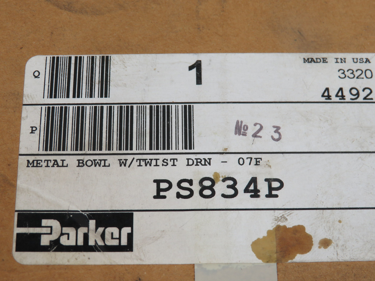 Parker PS834P Metal Replacement Bowl for Prep-Air II Series 07 & 12 NEW