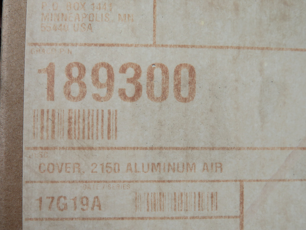 Graco 189300 Cover for 2150 Double Diaphragm Pump NEW