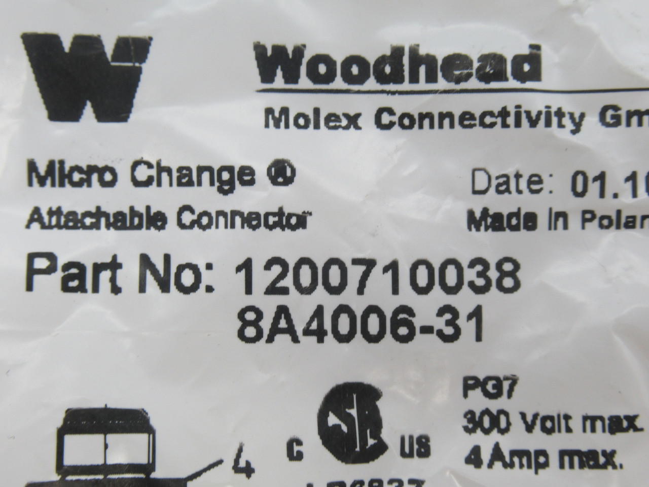 Woodhead 1200710038 Micro Change M12 Connector 4P Single Keyway 3.3-6.6mm D NWB