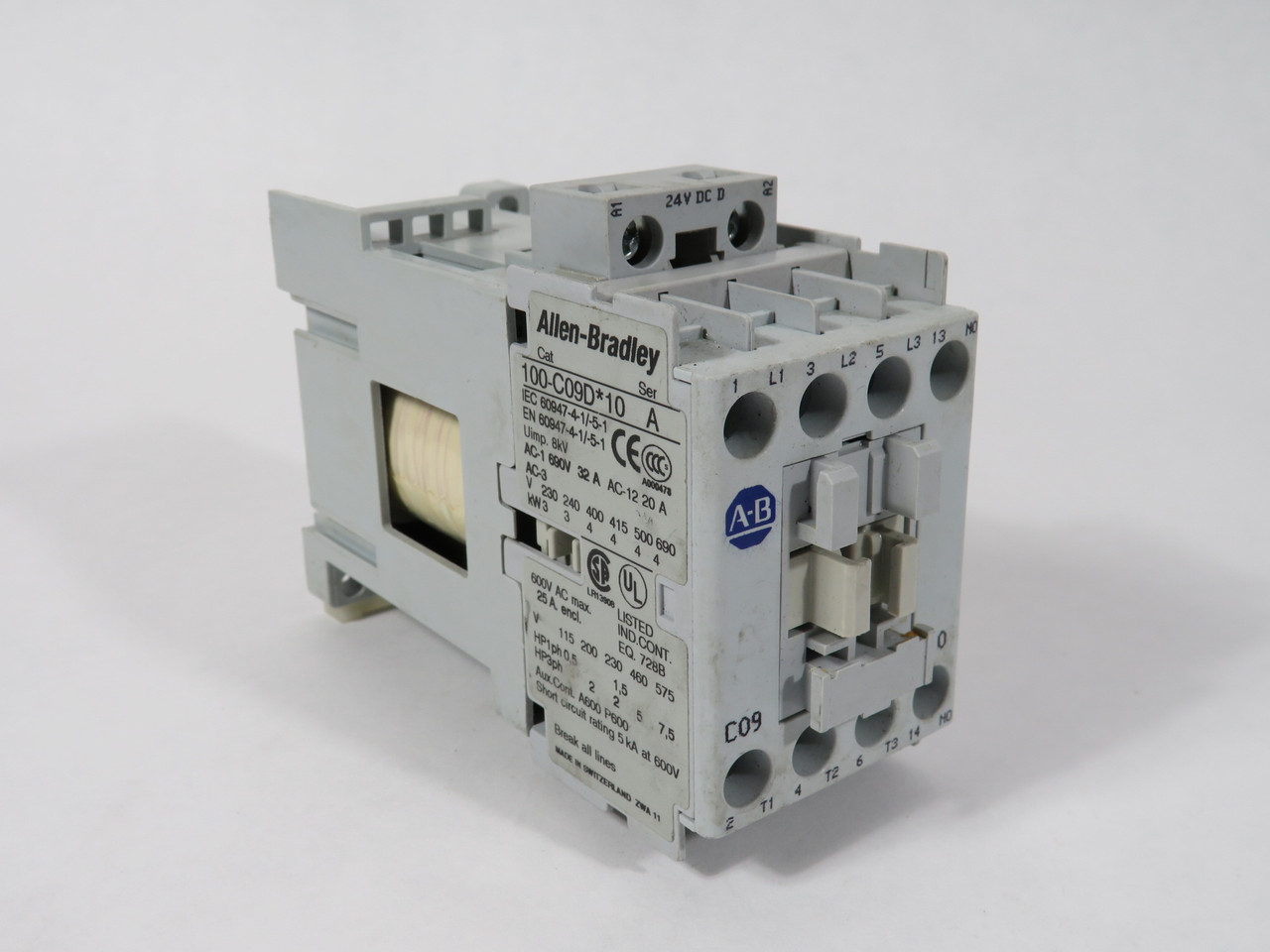 Allen-Bradley 100-C09DJ10 Contactor 24VDC 9A Uimp 8kV AC-12 20A 1NO USED