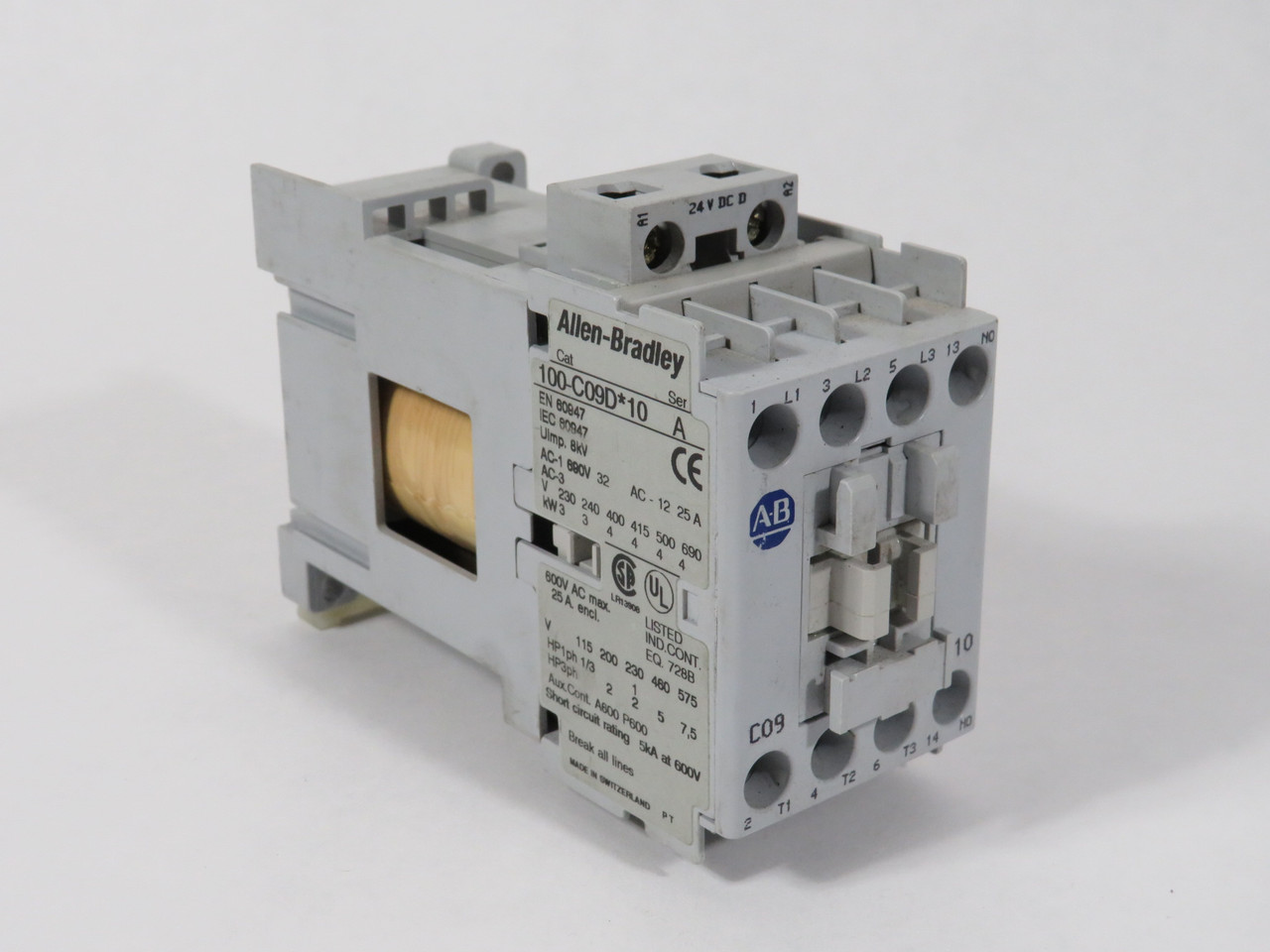 Allen-Bradley 100-C09DJ10 Contactor 24VDC 9A Uimp 8kV AC-12 25A 1NO USED
