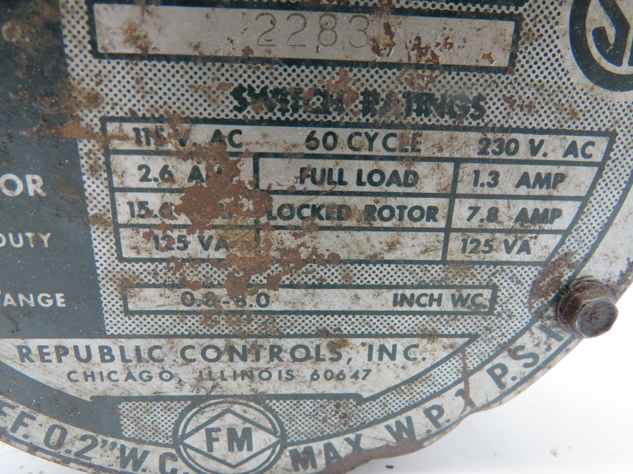 Republic Controls Inc MD8F Shure-Vent Vent Control 115V 60 Cycles 230V USED