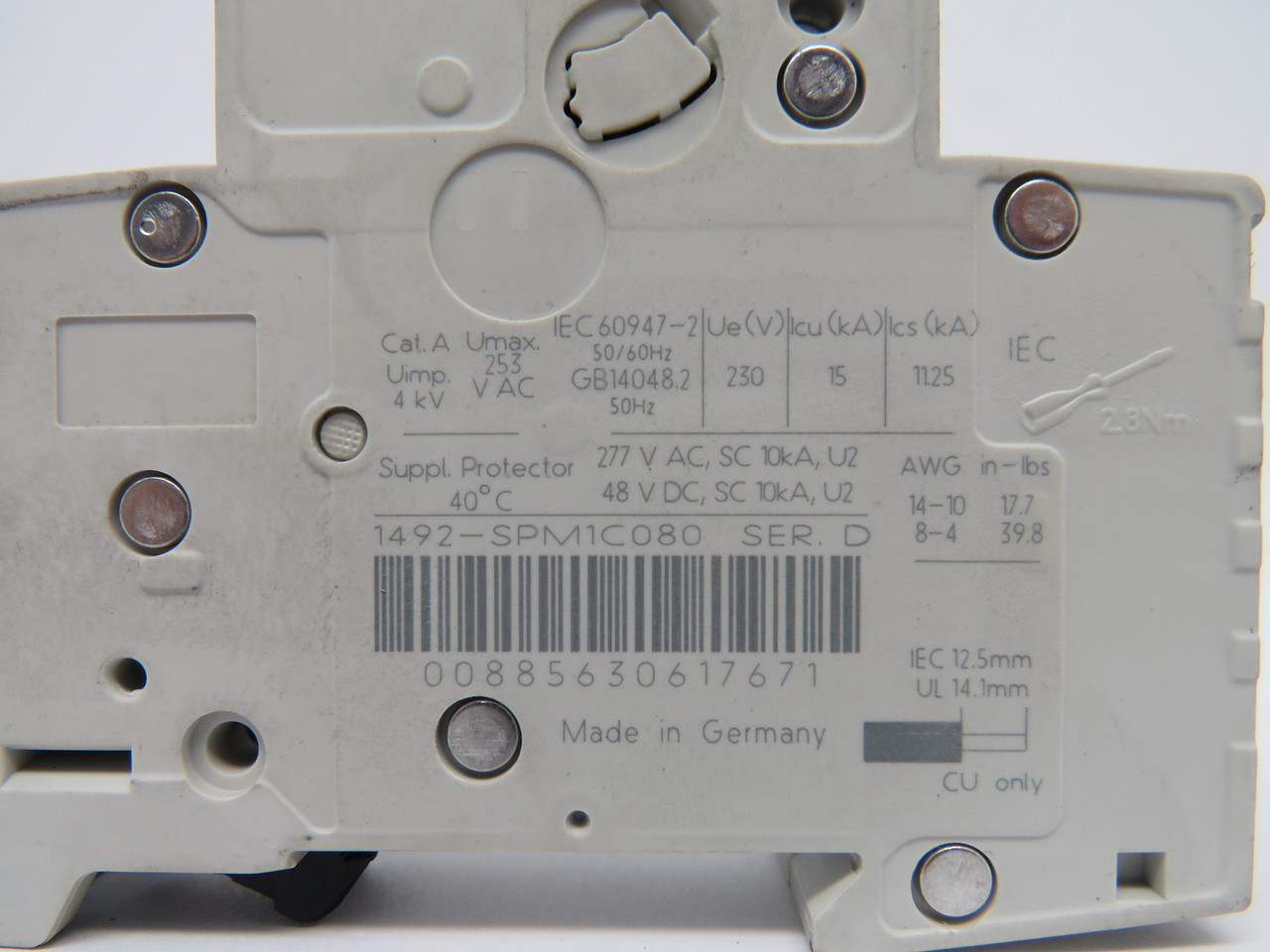 Allen-Bradley 1492-SPM1C080 Circuit Breaker 8A 1 Pole Series D USED