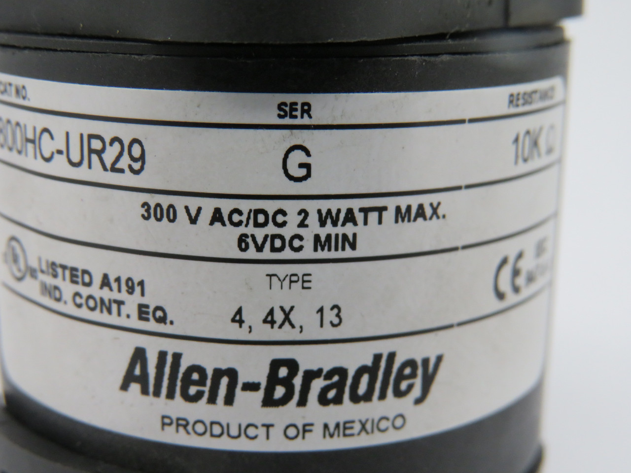 Allen-Bradley 800HC-UR29 Potentiometer Switch 10K ohms 300VAC/DC 2W Ser G USED