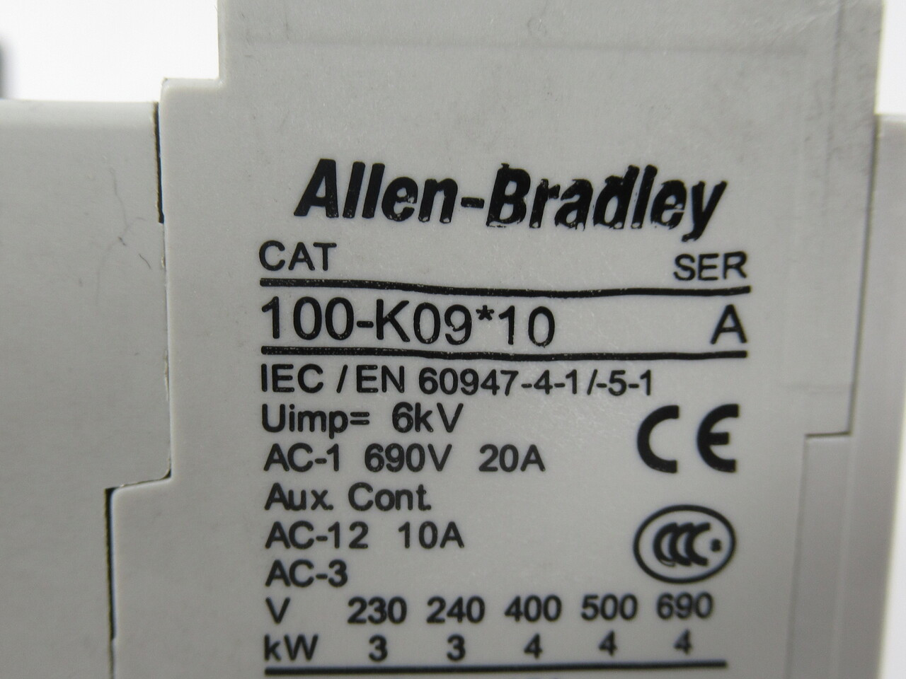 Allen-Bradley 100-K09D10 Miniature Contactor 600VAC Coil 110/120V 50/60Hz USED
