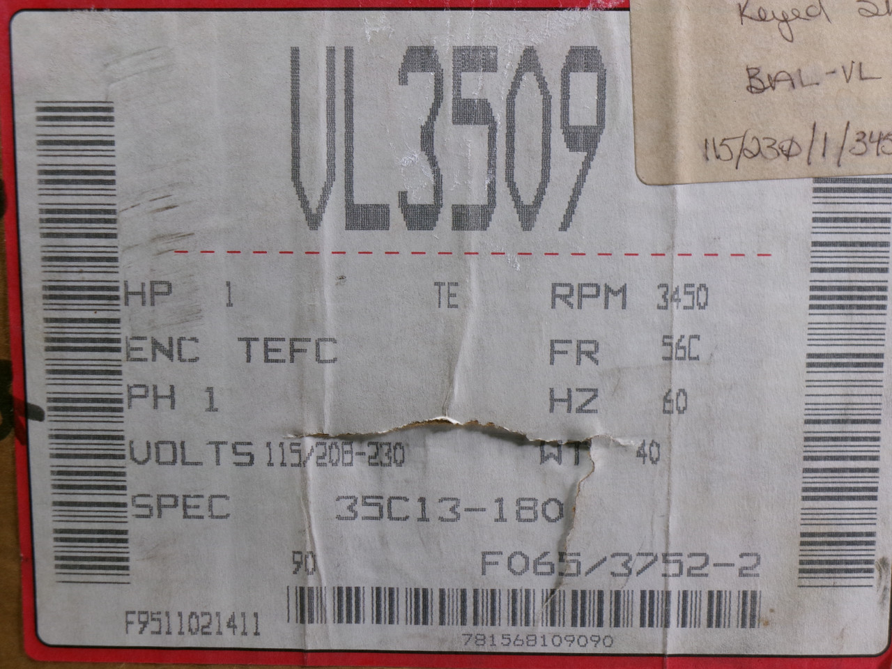 Baldor 1HP 3450RPM 115/208-230V 56C TEFC 1Ph 11/5.8-5.5A 60Hz BOX DAMAGE NEW