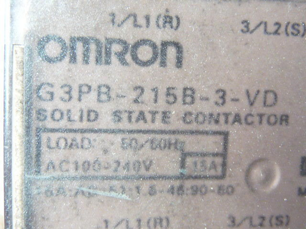 Omron G3PB-215B-3-VD Solid State Contactor 3PH 15A 100-240VAC 12-24VDC USED