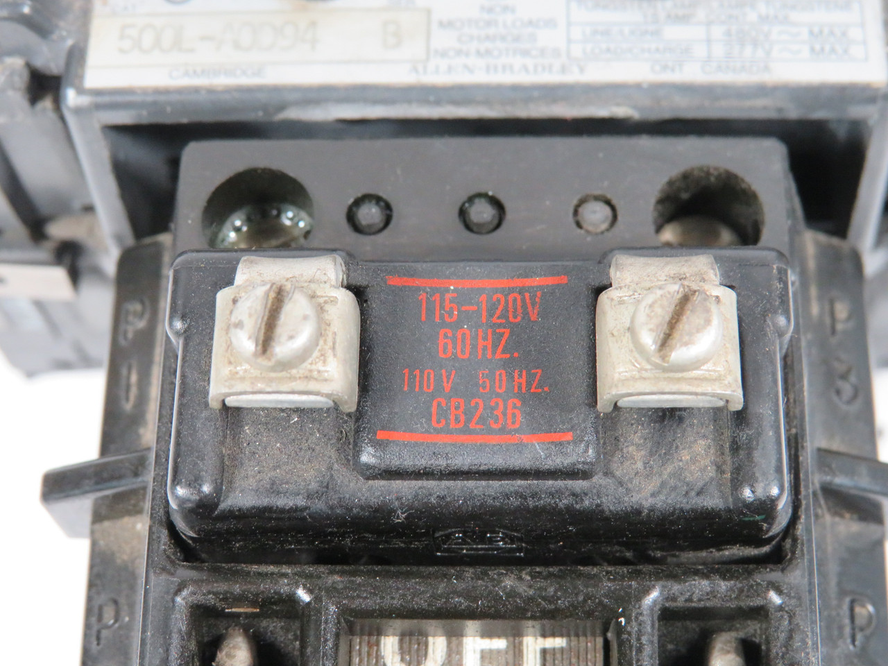Allen-Bradley 500L-AOD94-X4 Series B Contactor 20A 115-120V@60Hz MODIFIED USED