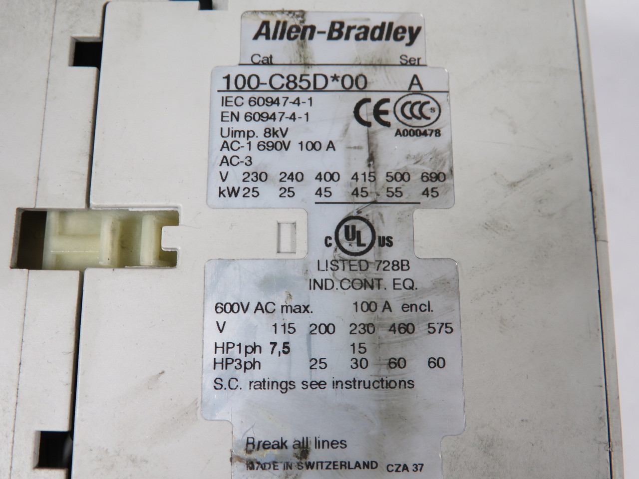 Allen-Bradley 100-C85DJ01 Contactor 24VDC 85A USED