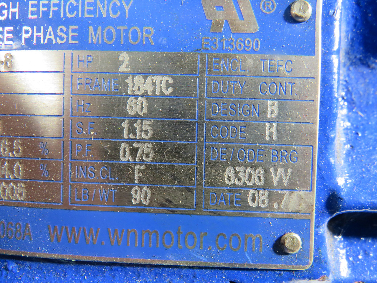 WNM 2HP 1170RPM 575V 184TC TEFC 3Ph 2.3A 60Hz C-Face USED