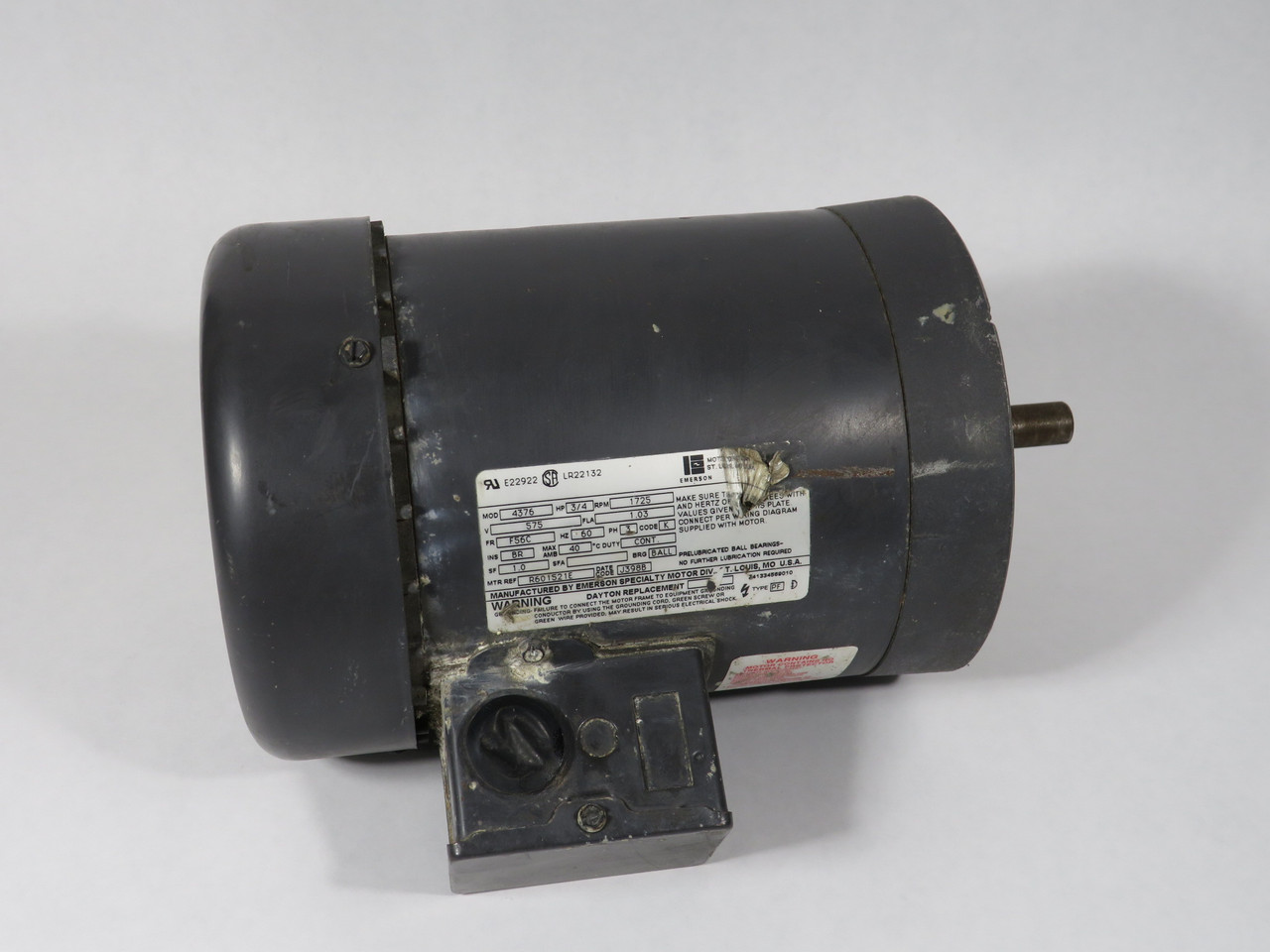 Emerson 3/4HP 1725RPM 575V F56C 3Ph 1.03A 60Hz USED