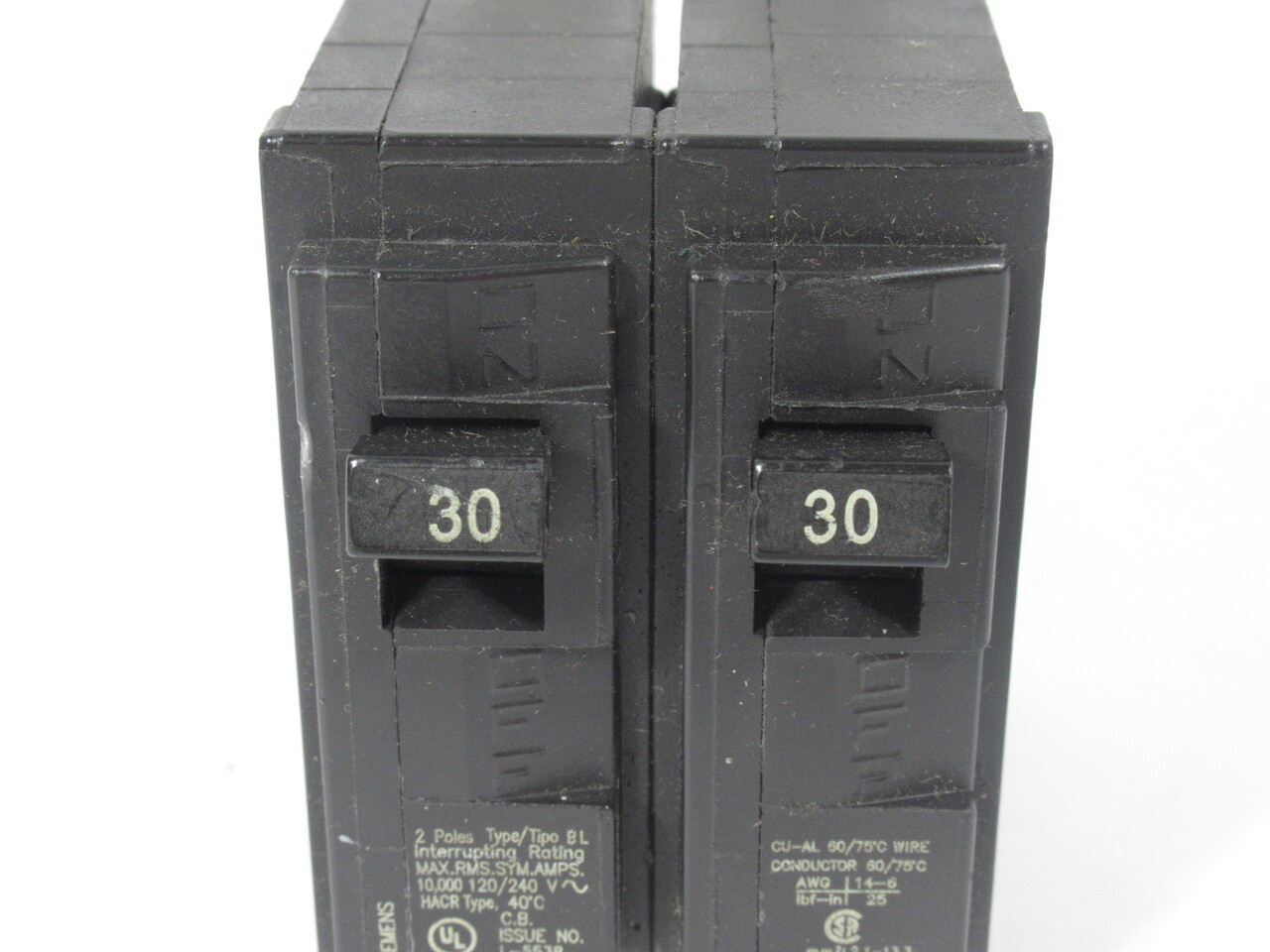 Siemens B230 Circuit Breaker 30A 120/240V 2-Pole 60Hz USED