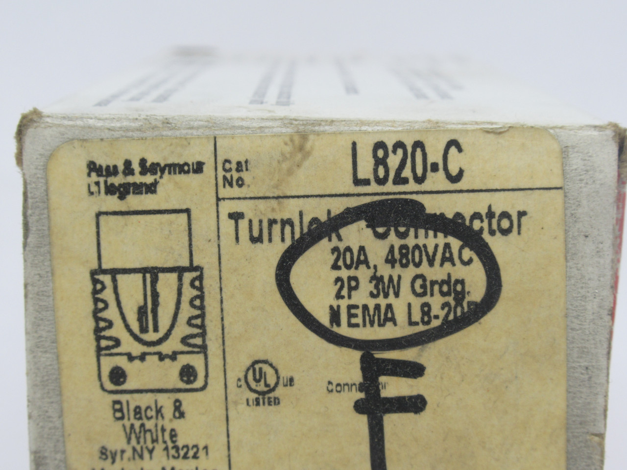 Pass & Seymour Legrand L820-C Turnlok Connector 20A 480VAC 2P 3W NEW