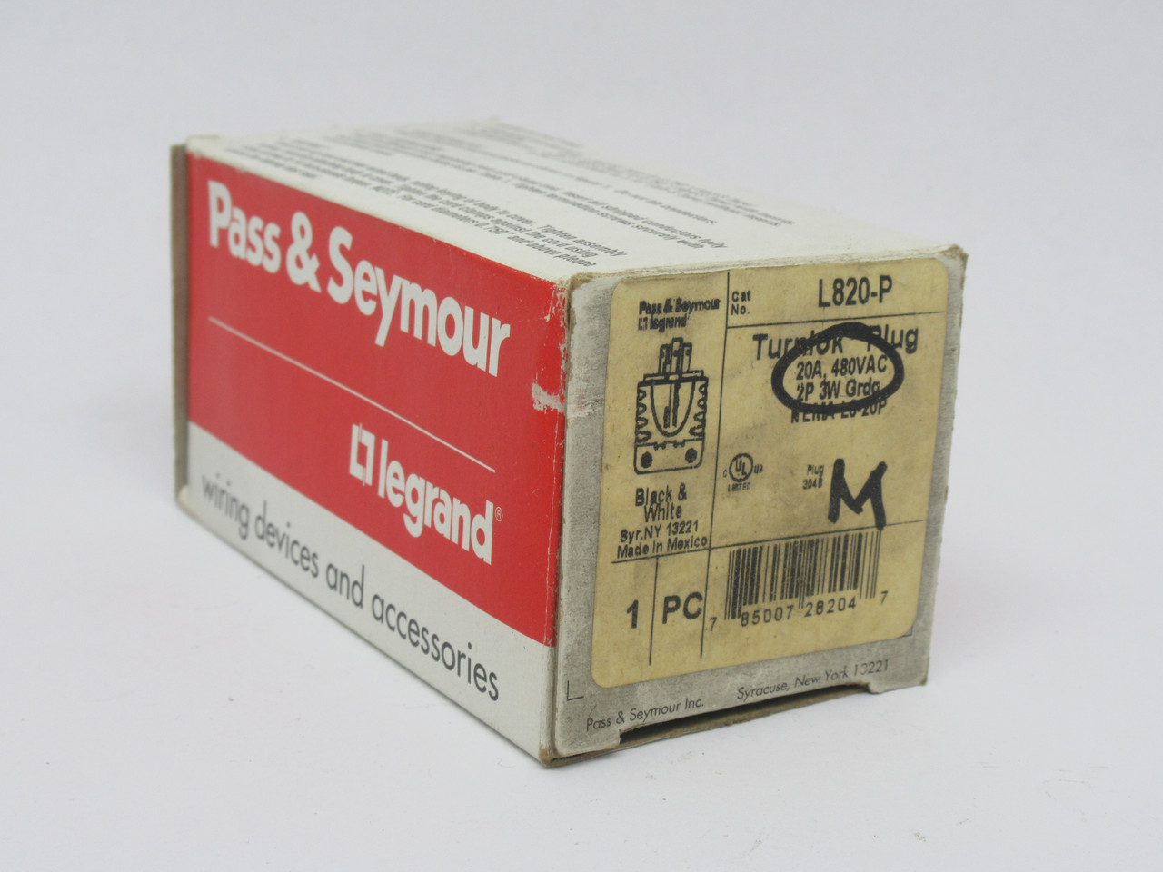 Pass & Seymour Legrand L820-P Turnlok Plug 20A 480VAC 3W 2P NEW