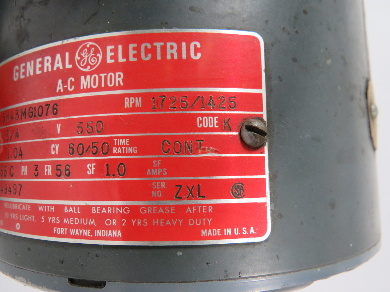 General Electric 3/4HP 1725/1425RPM 550V 56 3Ph 1.04A 60/50Hz USED
