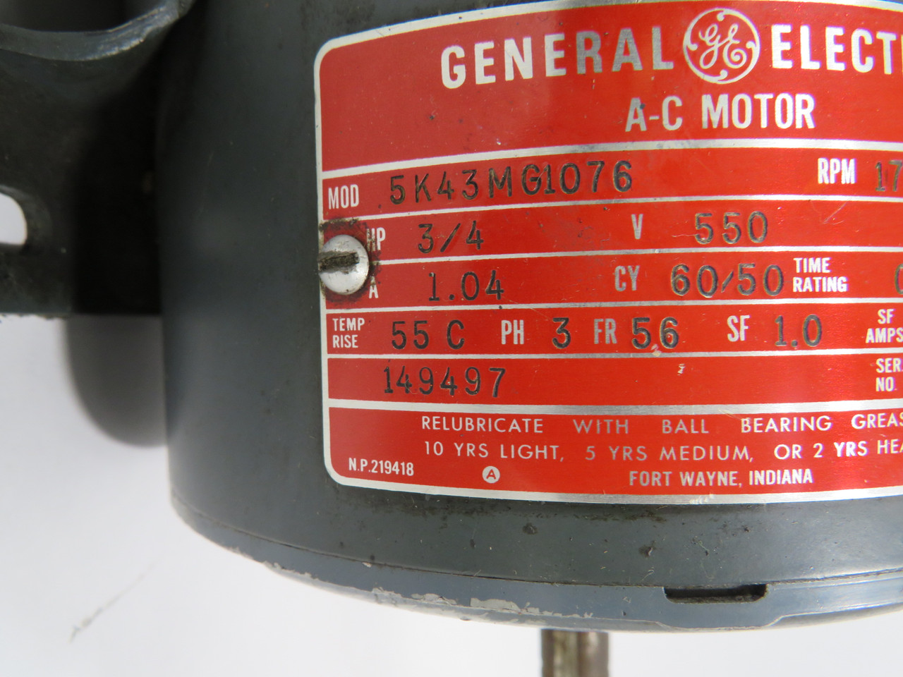 General Electric 3/4HP 1725/1425RPM 550V 56 3Ph 1.04A 60/50Hz USED