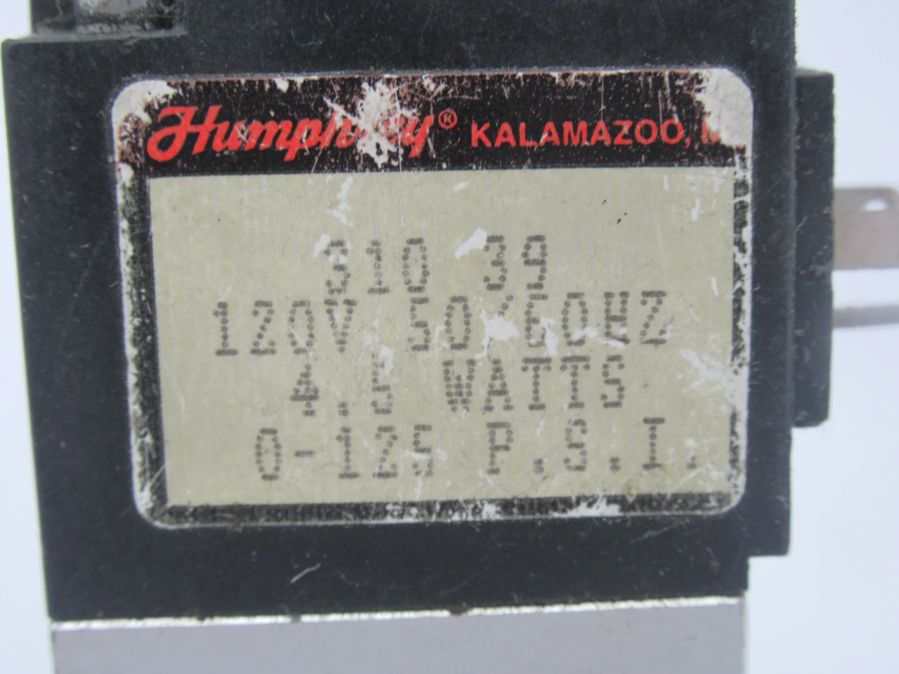 Humphrey 310-39 Solenoid Valve 120V 50/60Hz 4.5W 0-125PSI USED