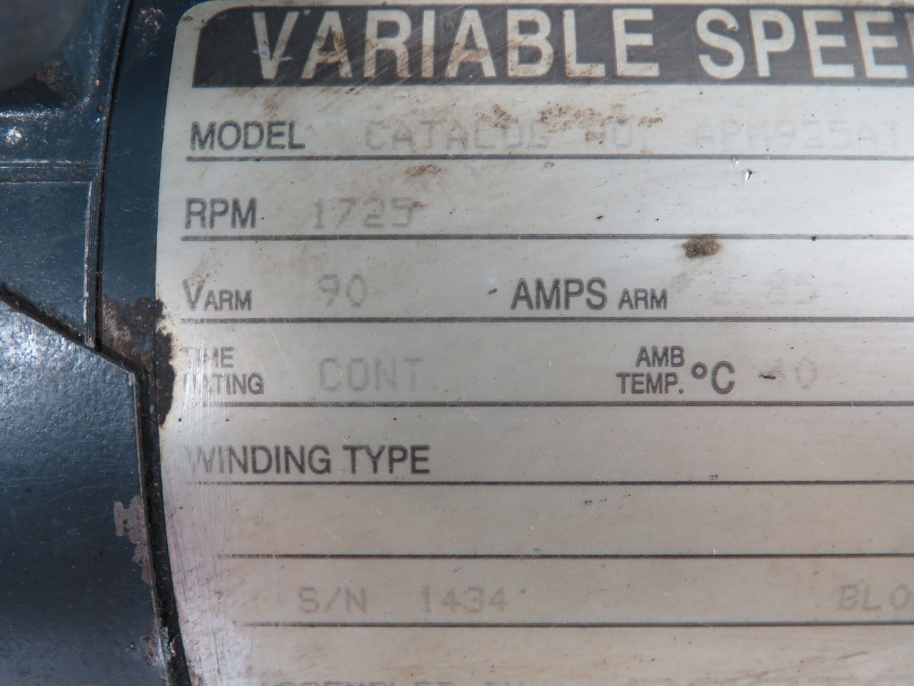 Boston Gear 1/4HP 1725RPM 90V TENV 2.85A USED