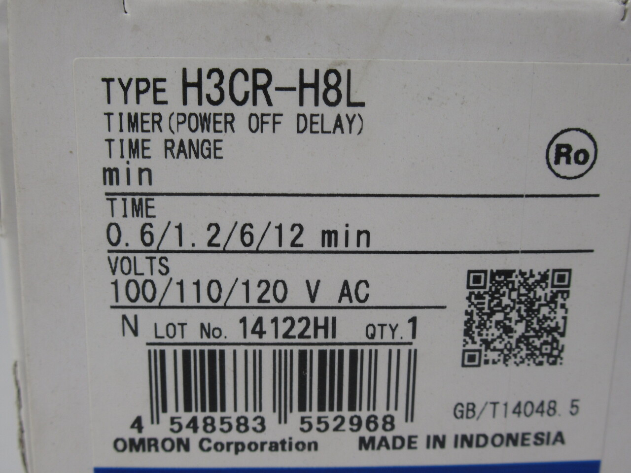 Omron H3CR-H8L Power Off Delay Timer 0.6-12min 100-120VAC *DAMAGED BOX* NEW