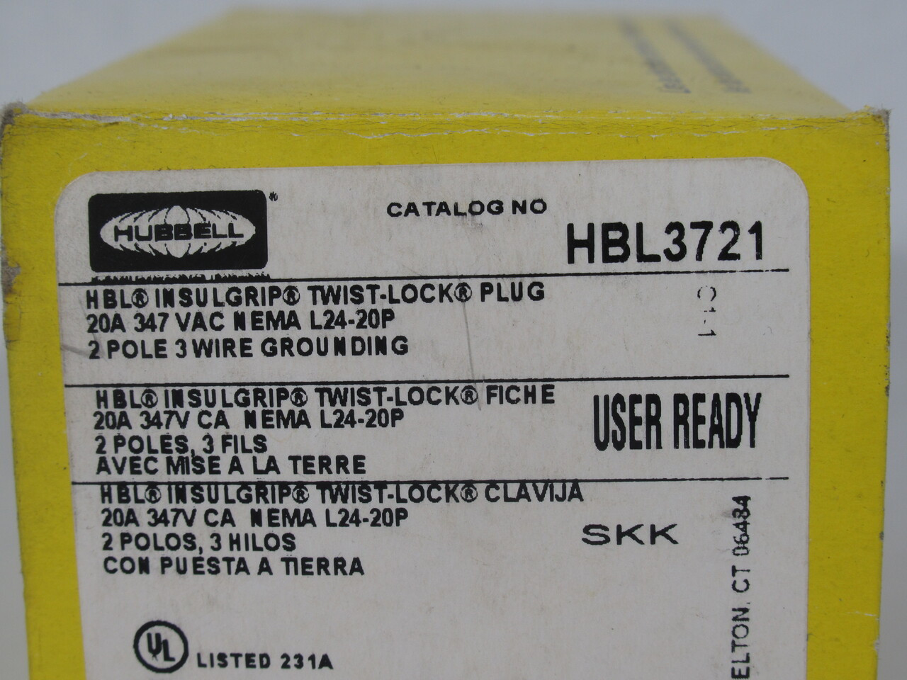 Hubbell HBL3721 Insulgrip Twistlock Plug 20A 347VAC 3W 2P NEW