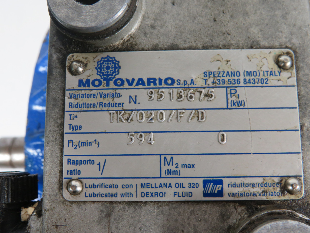 Motovario TK/020/F/D Worm Gear Reducer 594 RPM Unknown Ratio USED